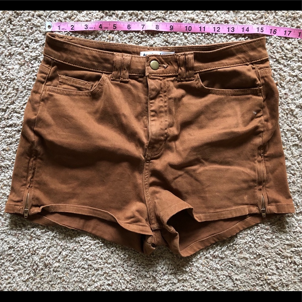 American Apparel High Waisted Side Zip Short Shorts, Tan/Brown